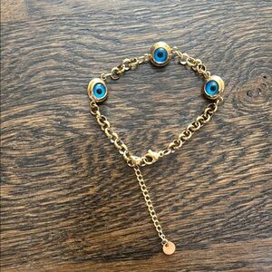 Gold-Tone Blue Evil Eye Chain Bracelet